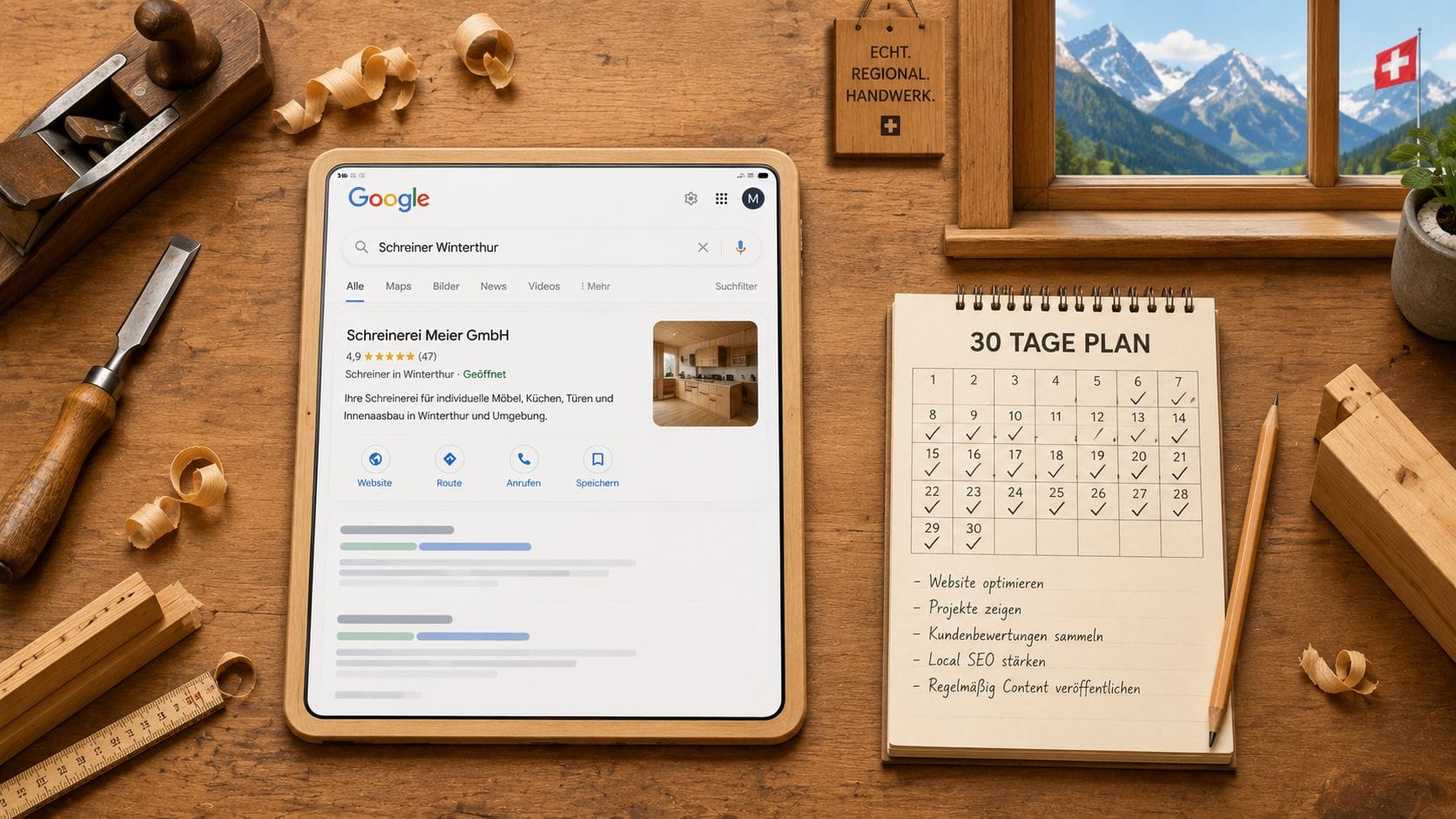 30-Tage SEO-Plan für Schweizer KMU – Schreinerei richtet lokales SEO-Fundament in Winterthur ein