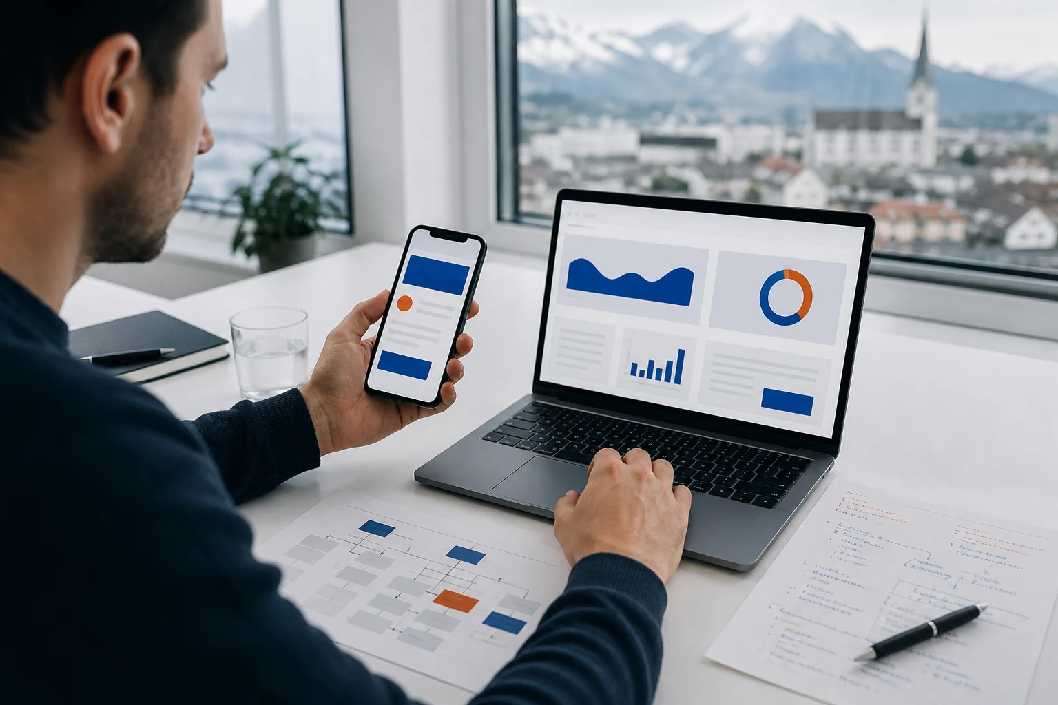 Website-Spezialist vergleicht mobile und Desktop-Darstellung beim Google SEO Check